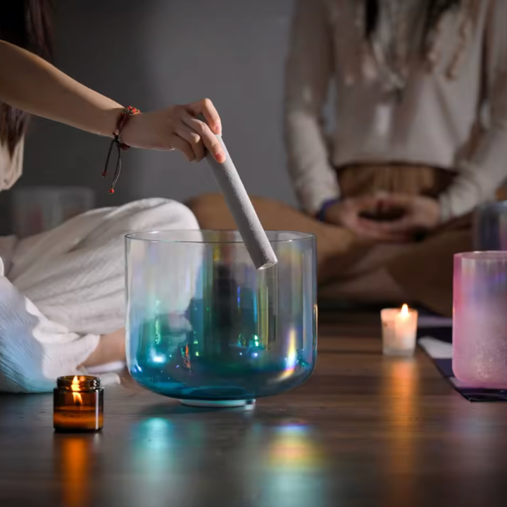 Campana tibetana in cristallo di quarzo "Chrome Aura"