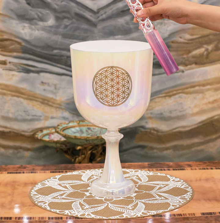 Campana tibetana in cristallo di quarzo "Fiore della vita"