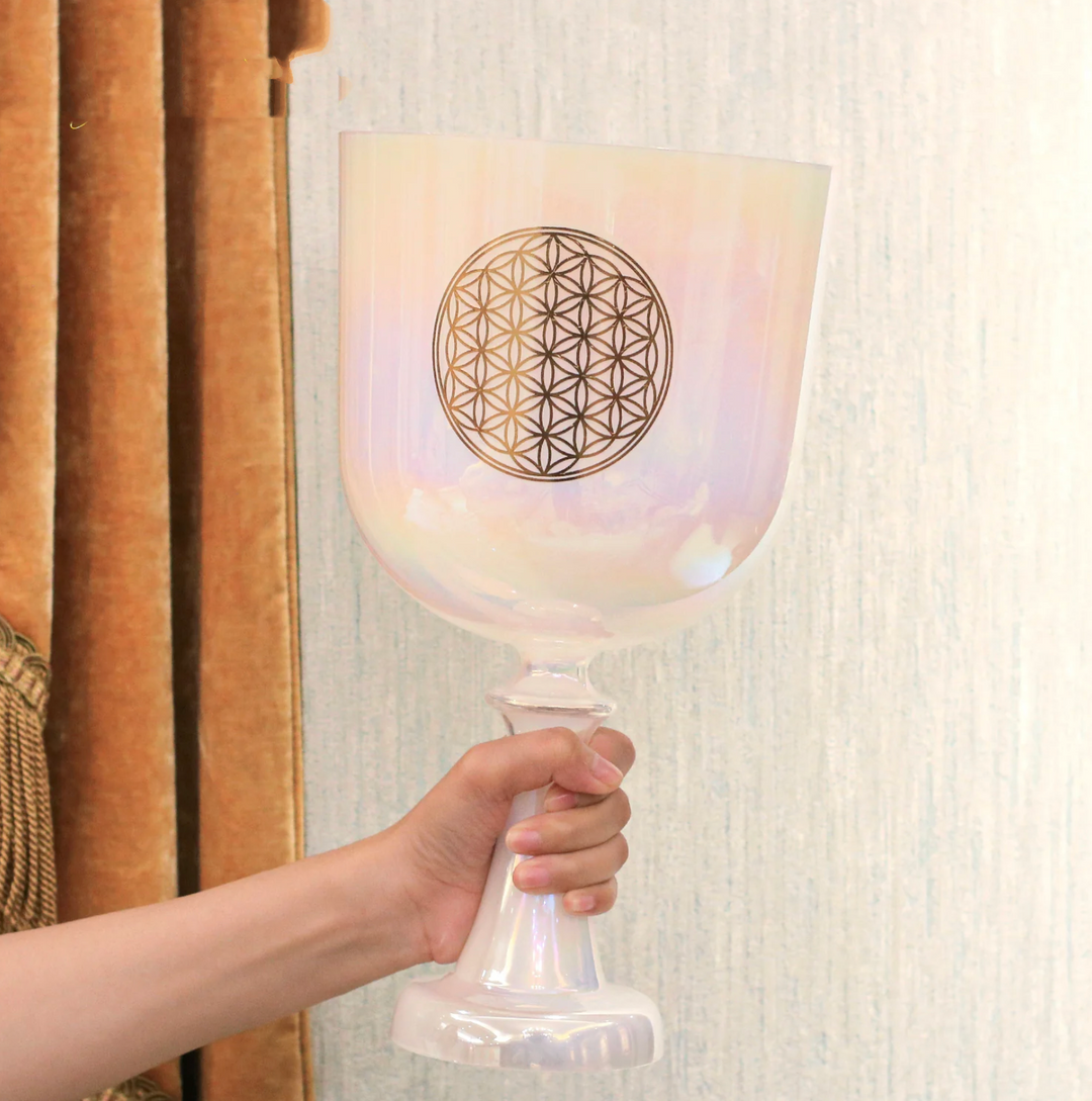 Campana tibetana in cristallo di quarzo "Fiore della vita"