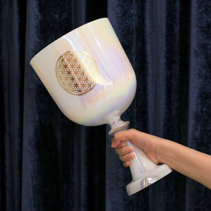 Campana tibetana in cristallo di quarzo "Fiore della vita"