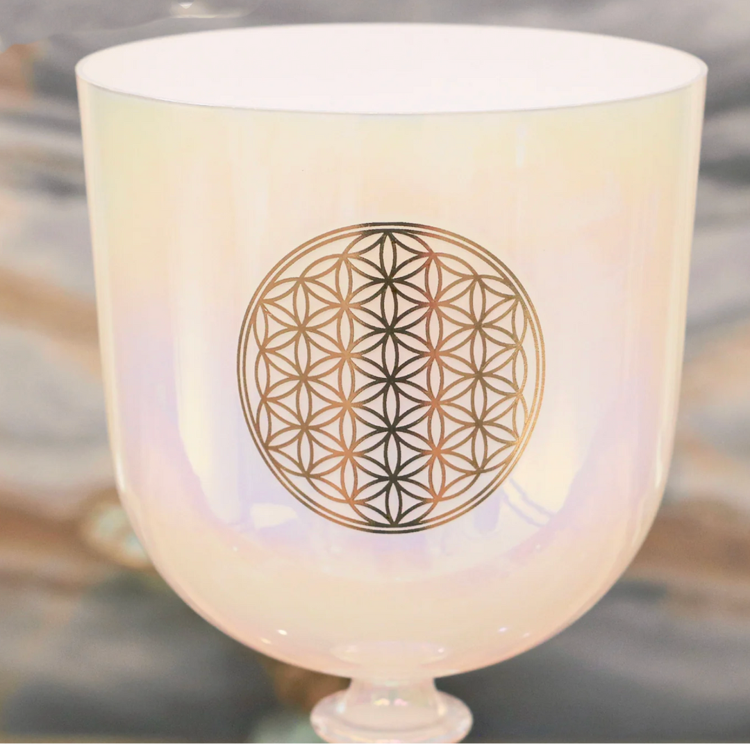 Campana tibetana in cristallo di quarzo "Fiore della vita"