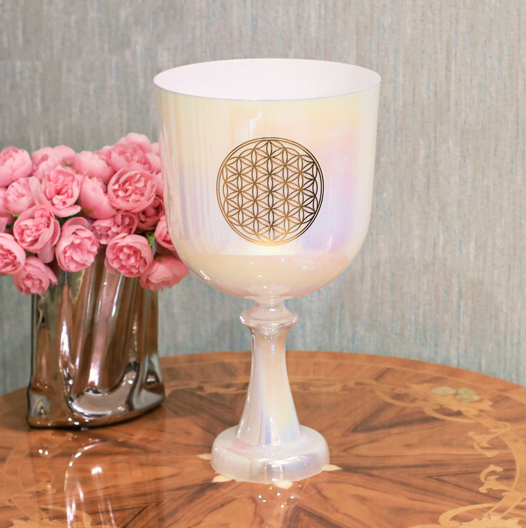 Campana tibetana in cristallo di quarzo "Fiore della vita"