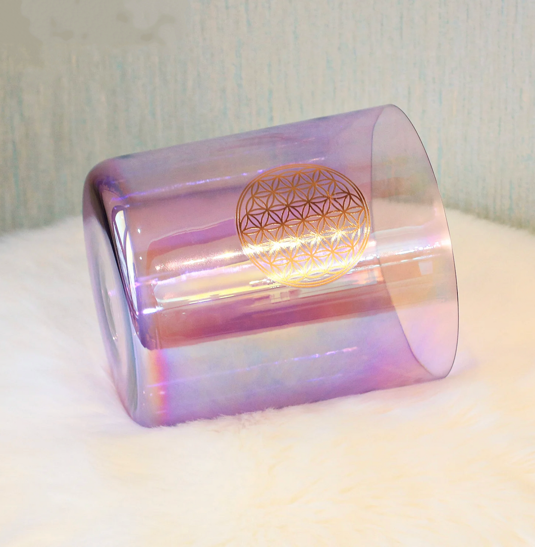 Campana tibetana in cristallo di quarzo "Fiore della vita"