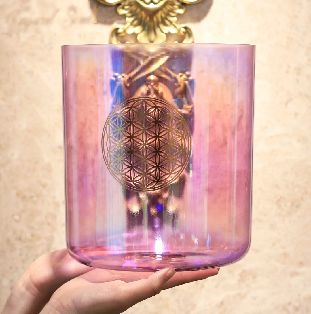 Campana tibetana in cristallo di quarzo "Fiore della vita"