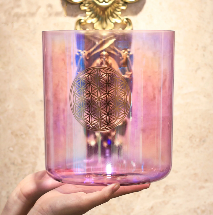 Campana tibetana in cristallo di quarzo "Fiore della vita"