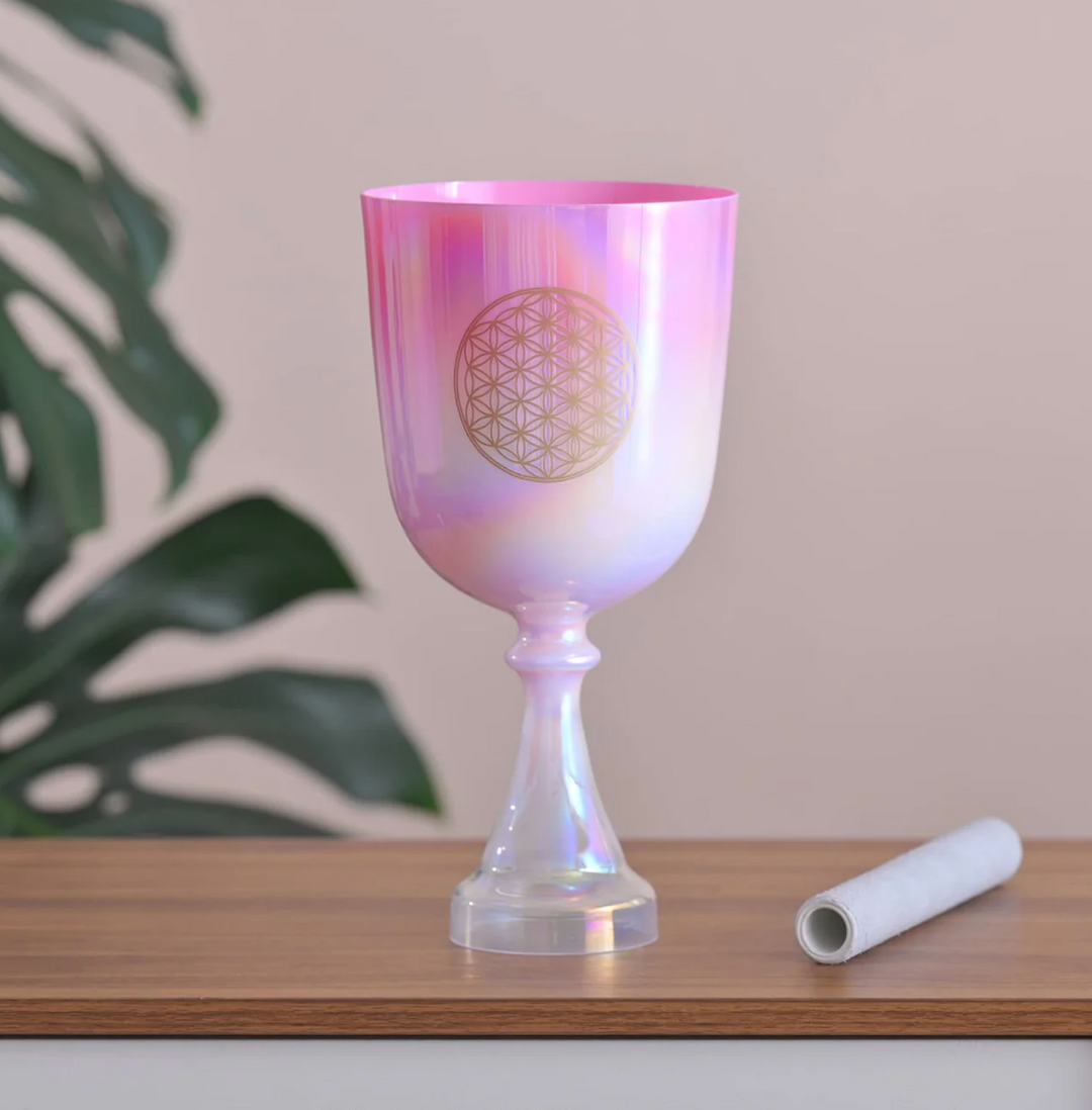 Campana tibetana in cristallo di quarzo "Fiore della vita"