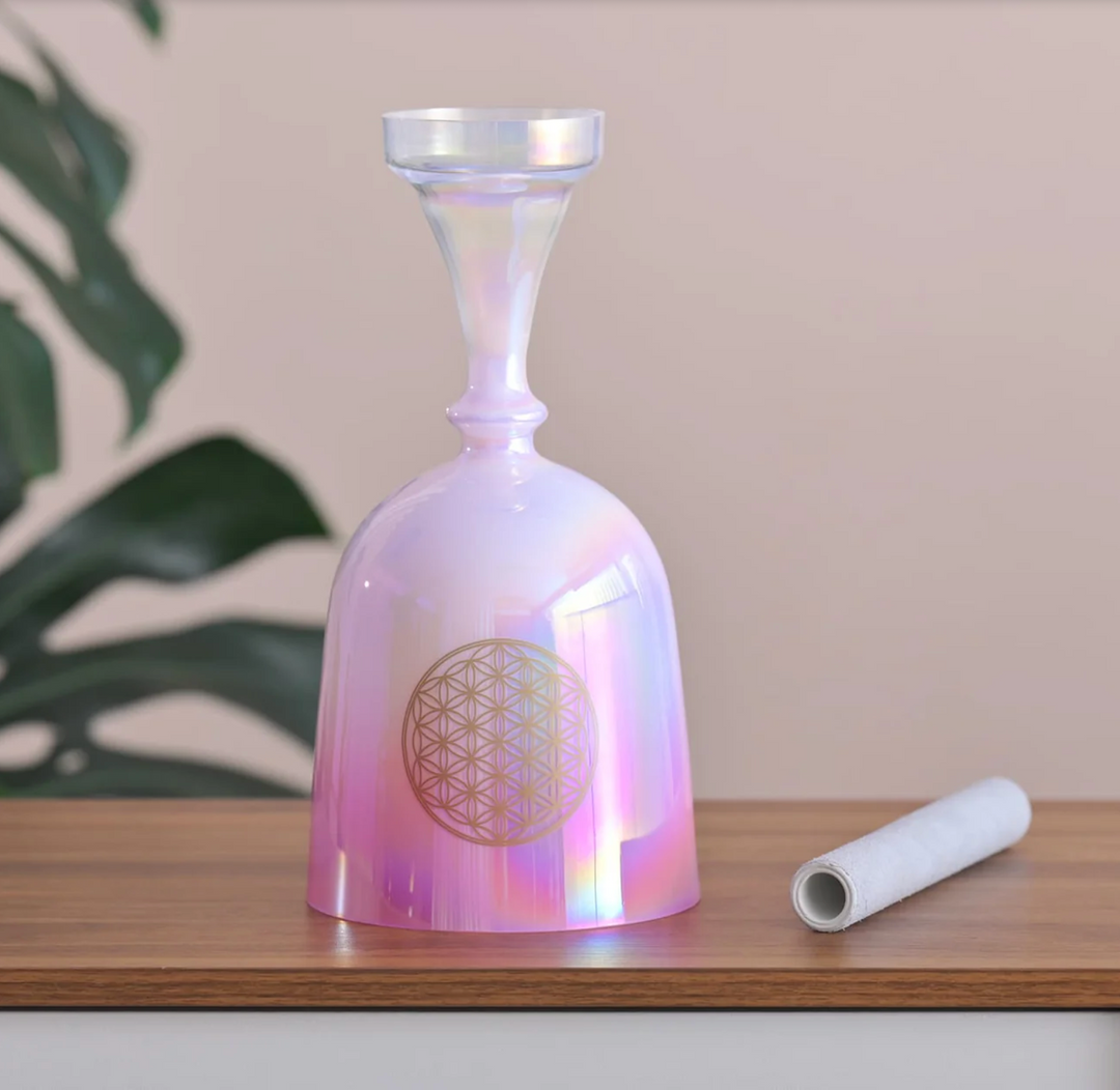 Campana tibetana in cristallo di quarzo "Fiore della vita"