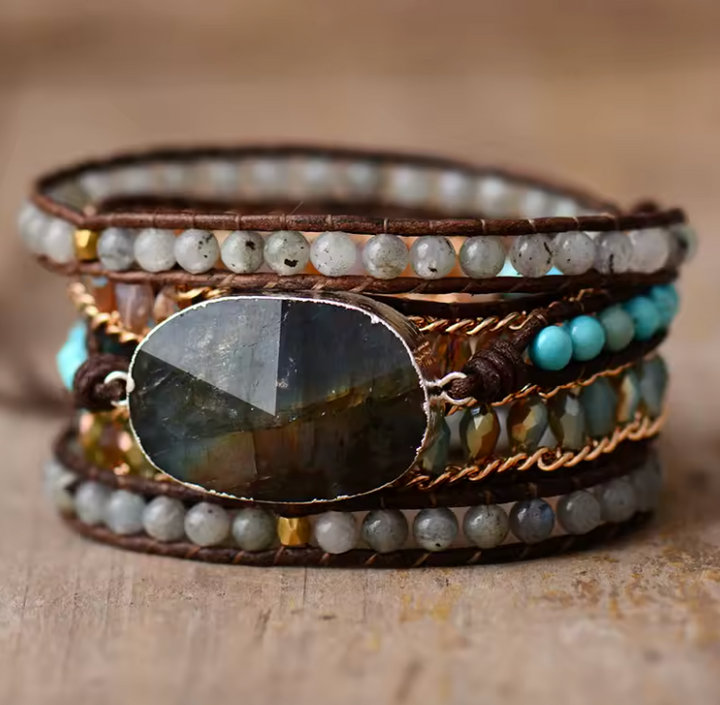 Bellissimo braccialetto avvolgente in labradorite