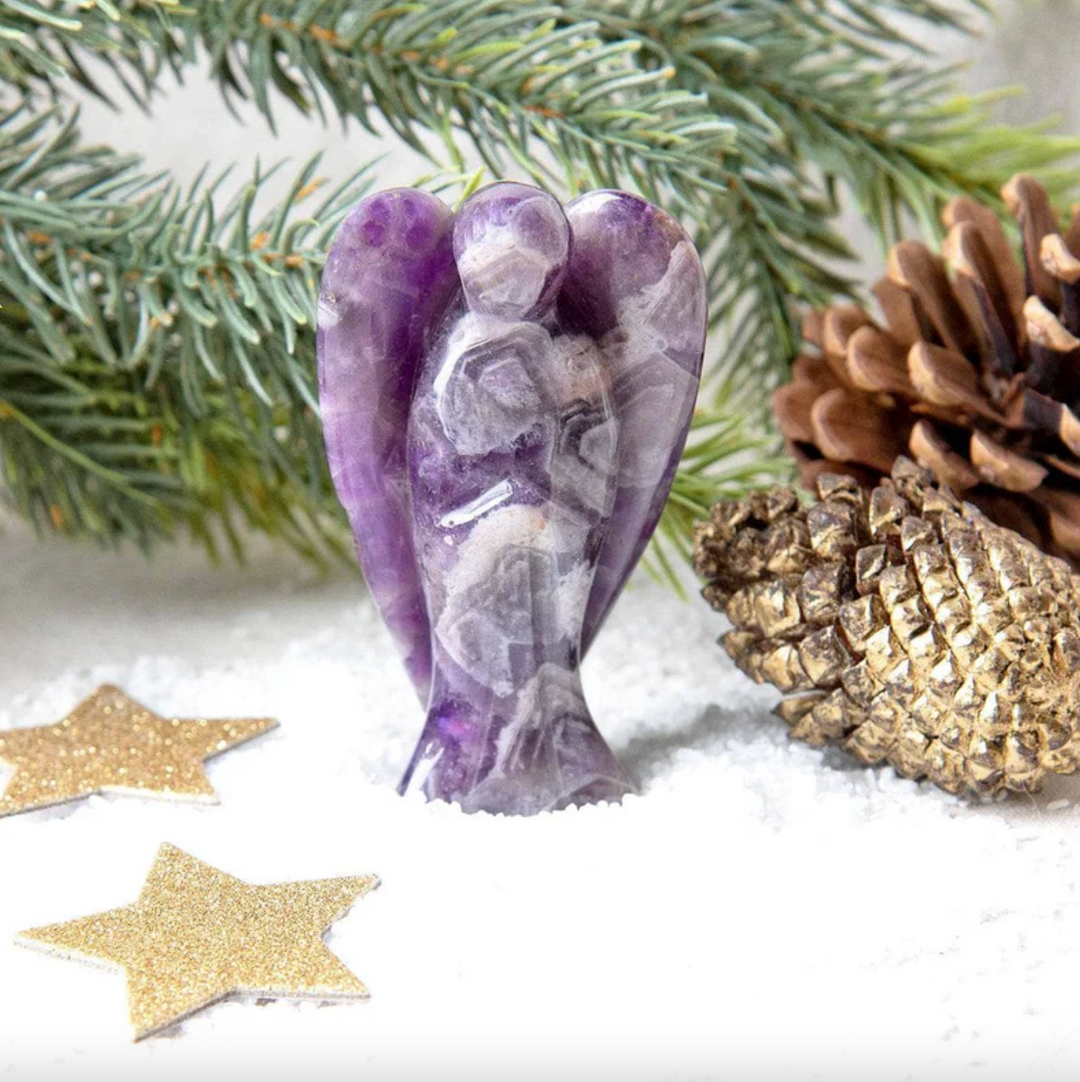 Statuetta di angelo custode in pietra naturale