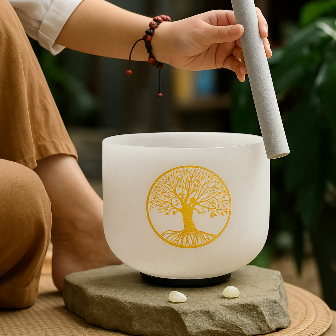 Campana tibetana in cristallo di quarzo "Fiore della vita"