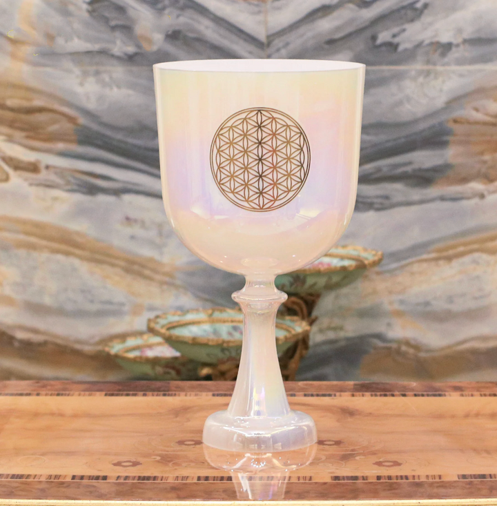 Campana tibetana in cristallo di quarzo "Fiore della vita"