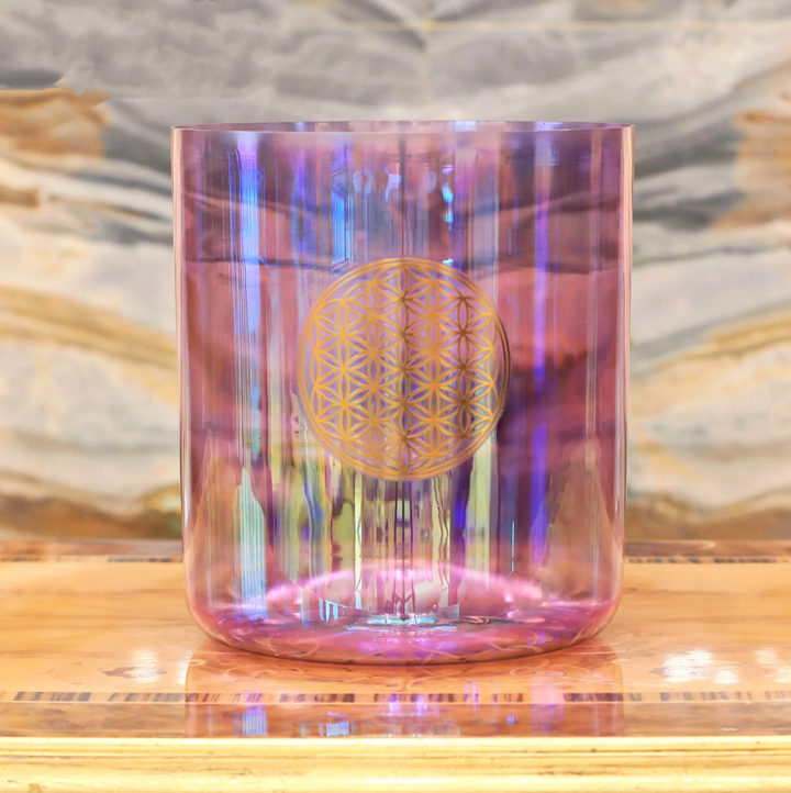 Campana tibetana in cristallo di quarzo "Fiore della vita"