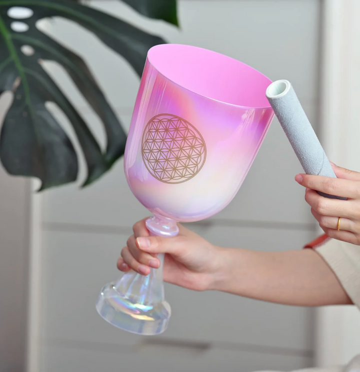 Campana tibetana in cristallo di quarzo "Fiore della vita"