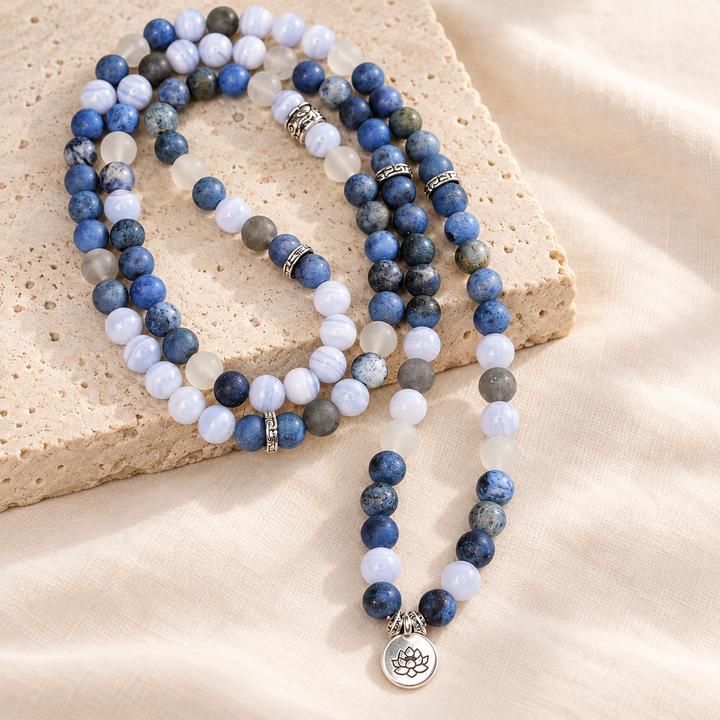 Collana Mala in agata blu