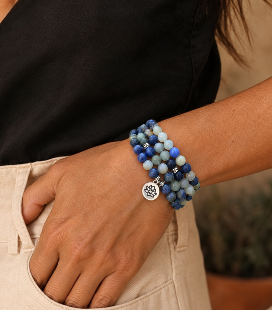 Collana Mala in agata blu