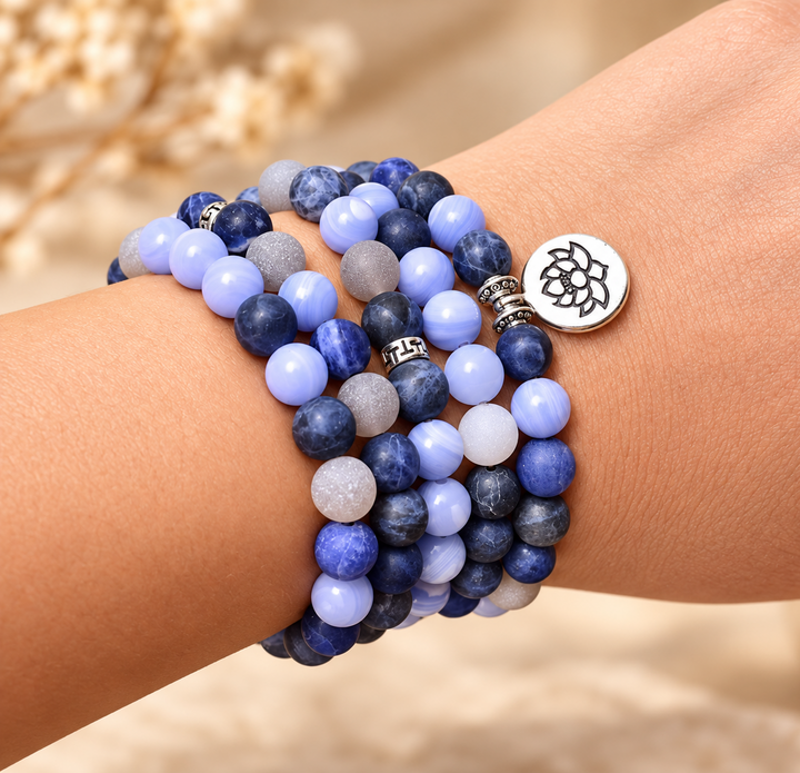 Collana Mala in agata blu