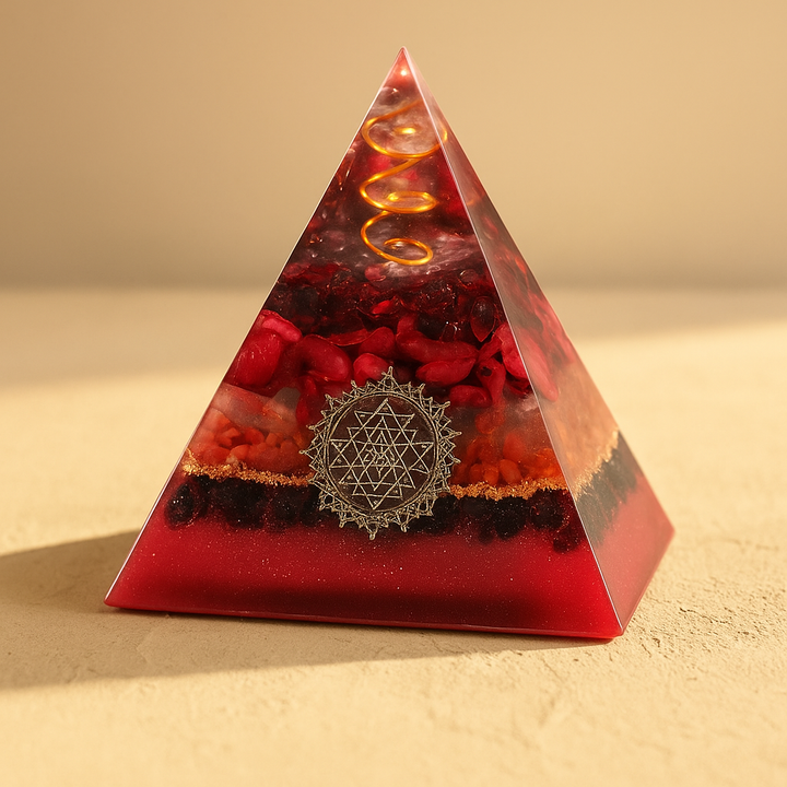 Piramide di orgonite con lapislazzuli e loto