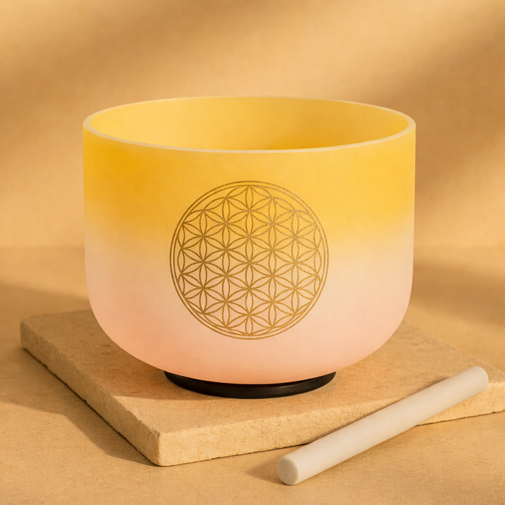 Campana tibetana in cristallo di quarzo "Fiore della vita"