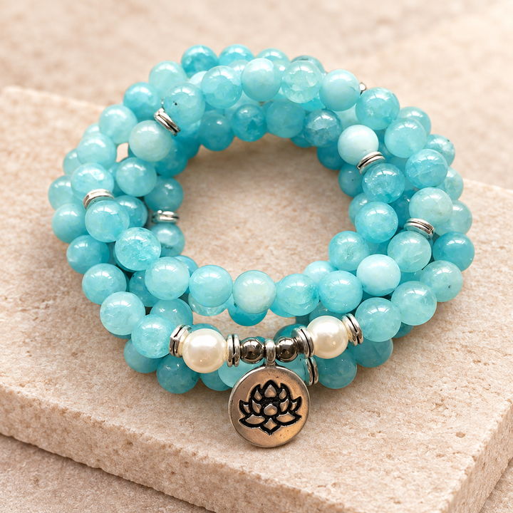 Collana Mala con perle di acquamarina