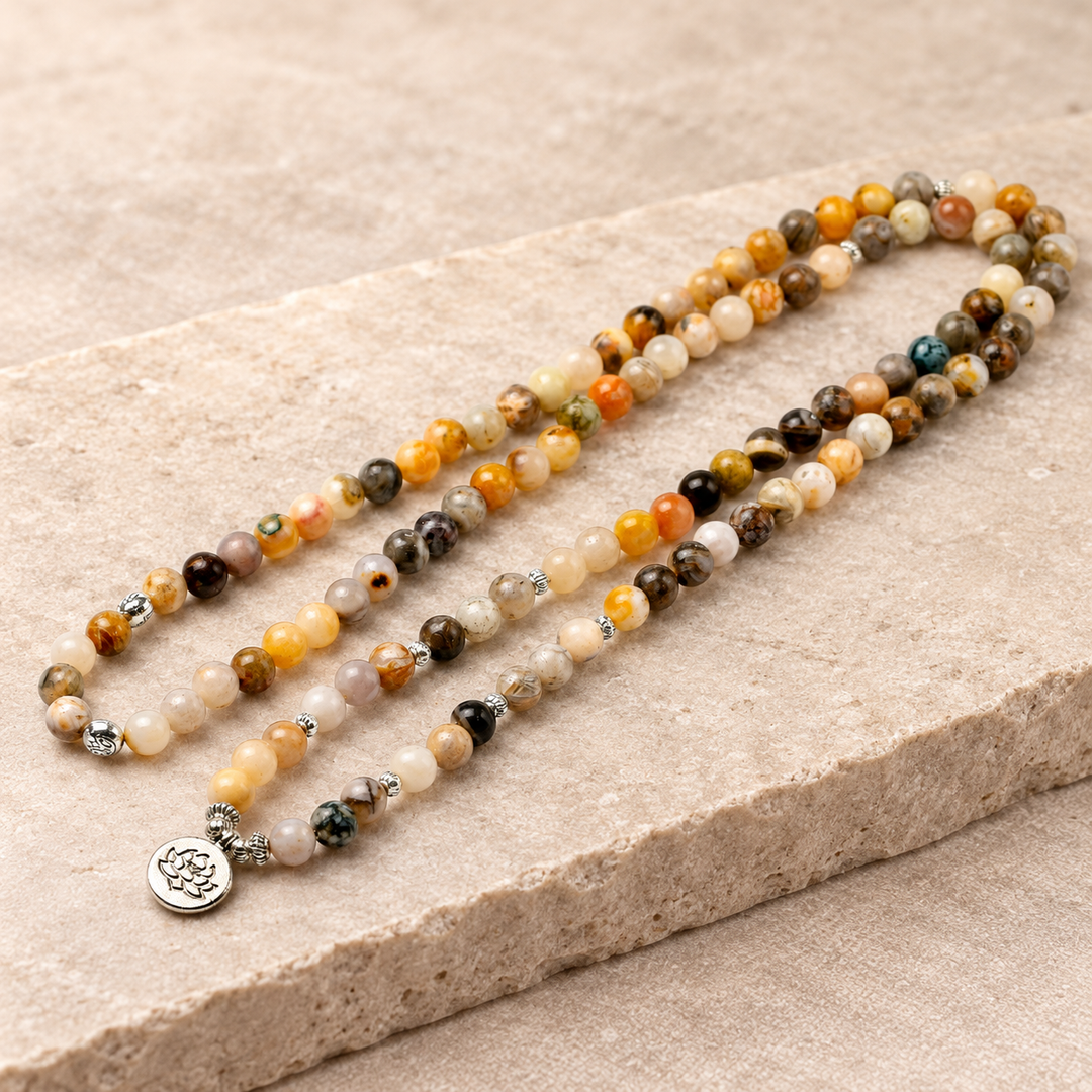 Collana Mala in diaspro beige