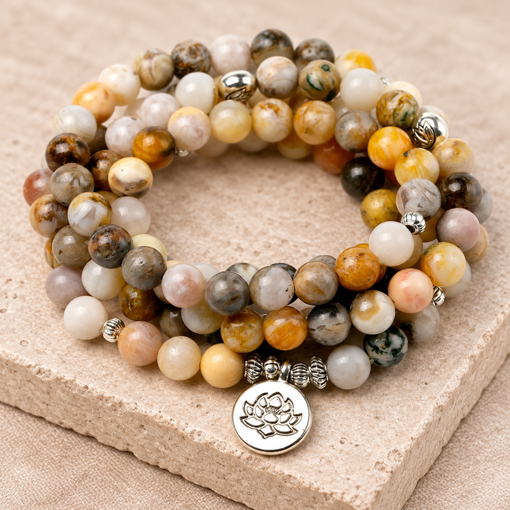 Collana Mala in diaspro beige