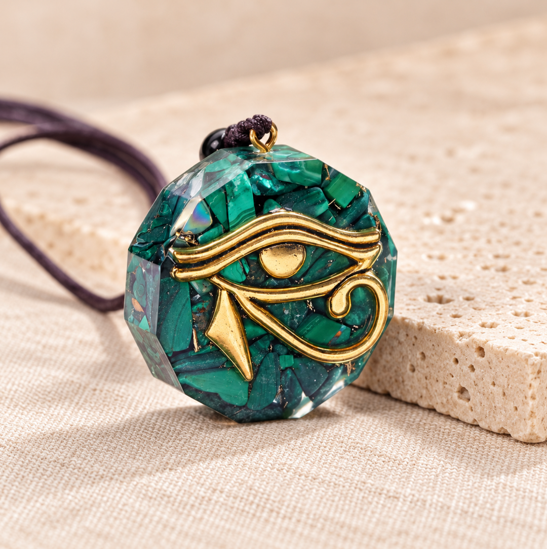 Collana con occhio di malachite orgonico