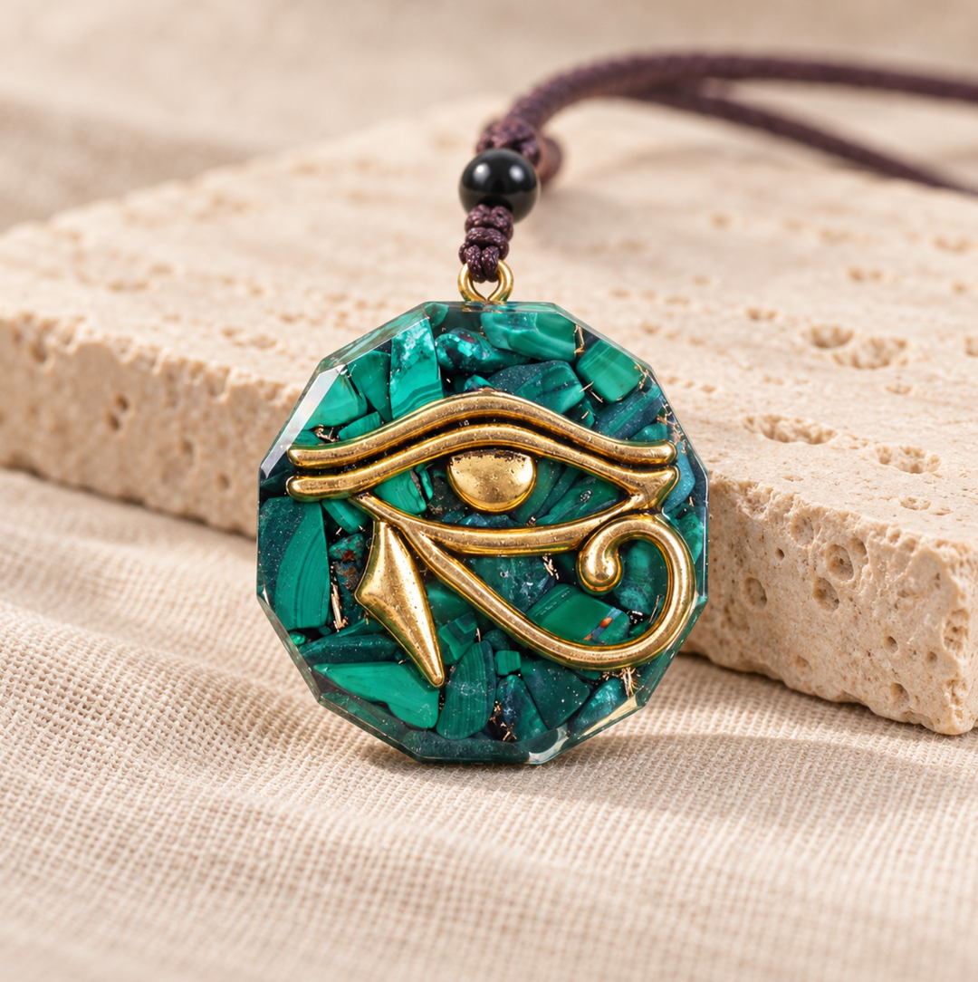 Collana con occhio di malachite orgonico