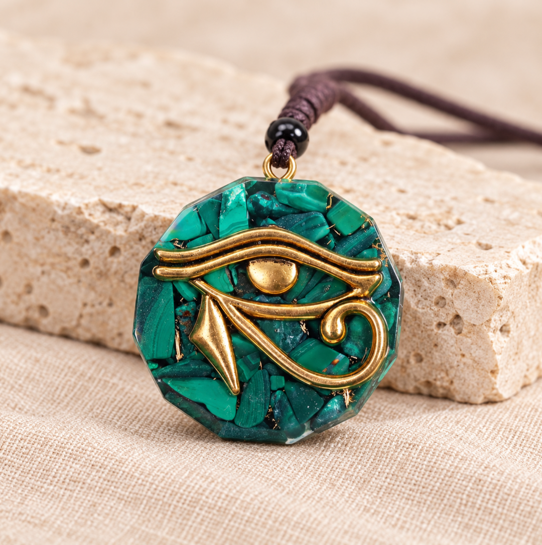 Collana con occhio di malachite orgonico