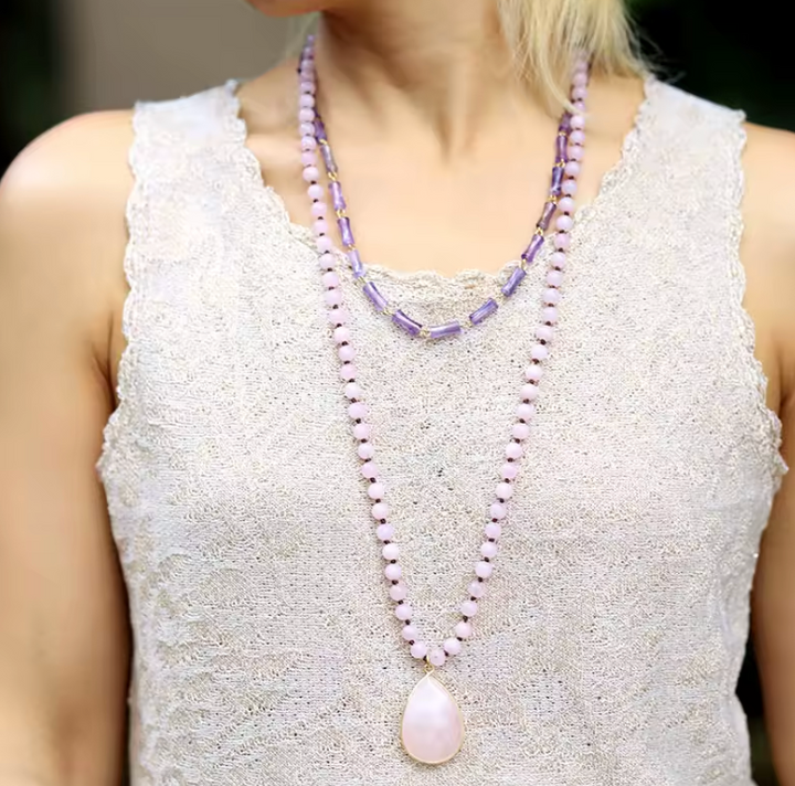 Collana in quarzo rosa naturale