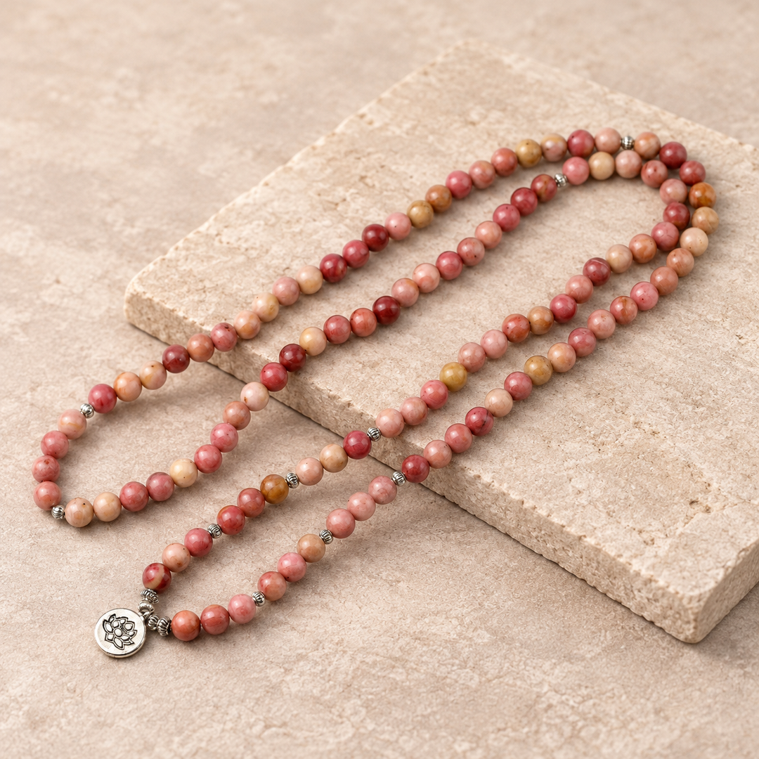 Collana Mala in Rodonite - Amore