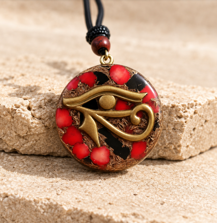Collana Occhio di Orgone con Corallo Rosso