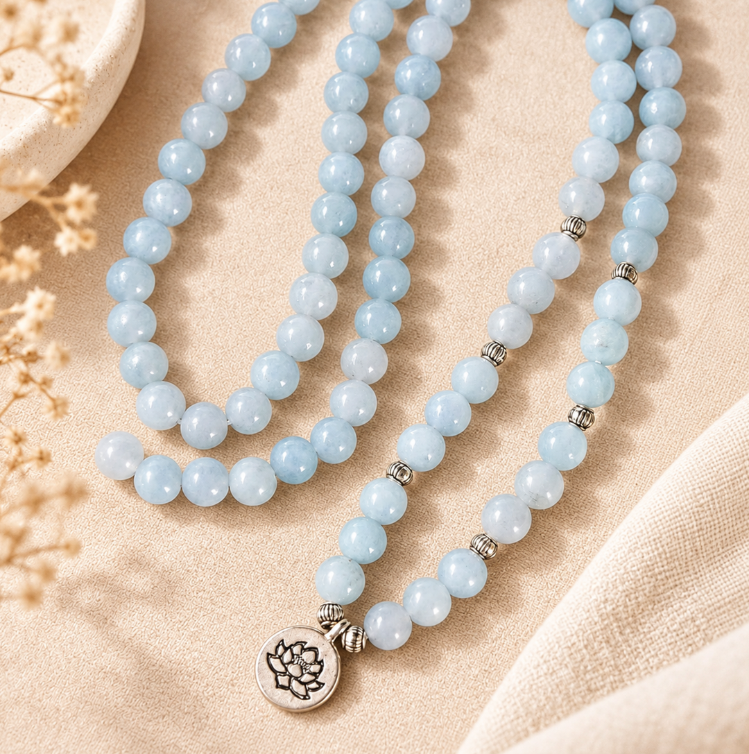 Collana Mala in acquamarina lucente