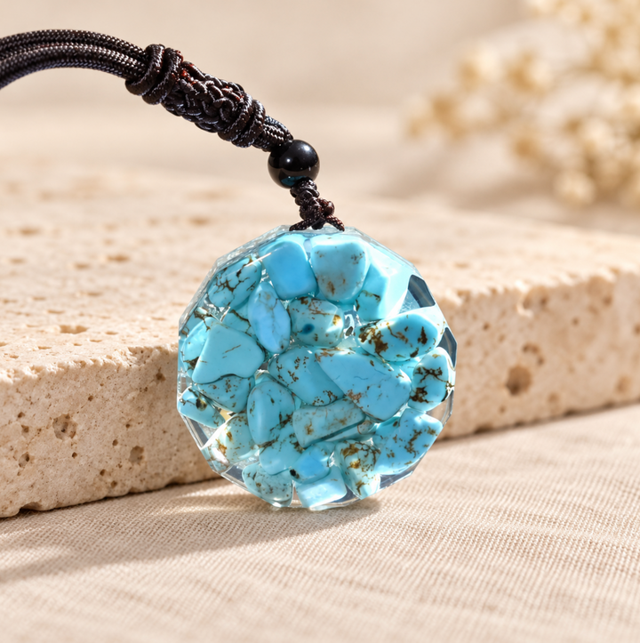 Collana con albero della vita in orgonite turchese