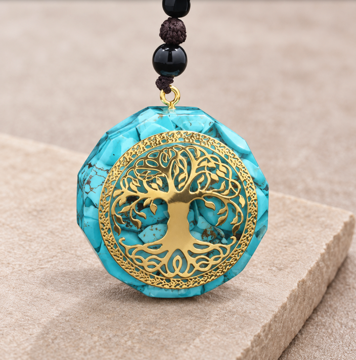 Collana con albero della vita in orgonite turchese