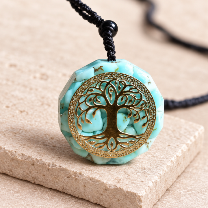 Collana con albero della vita in orgonite turchese